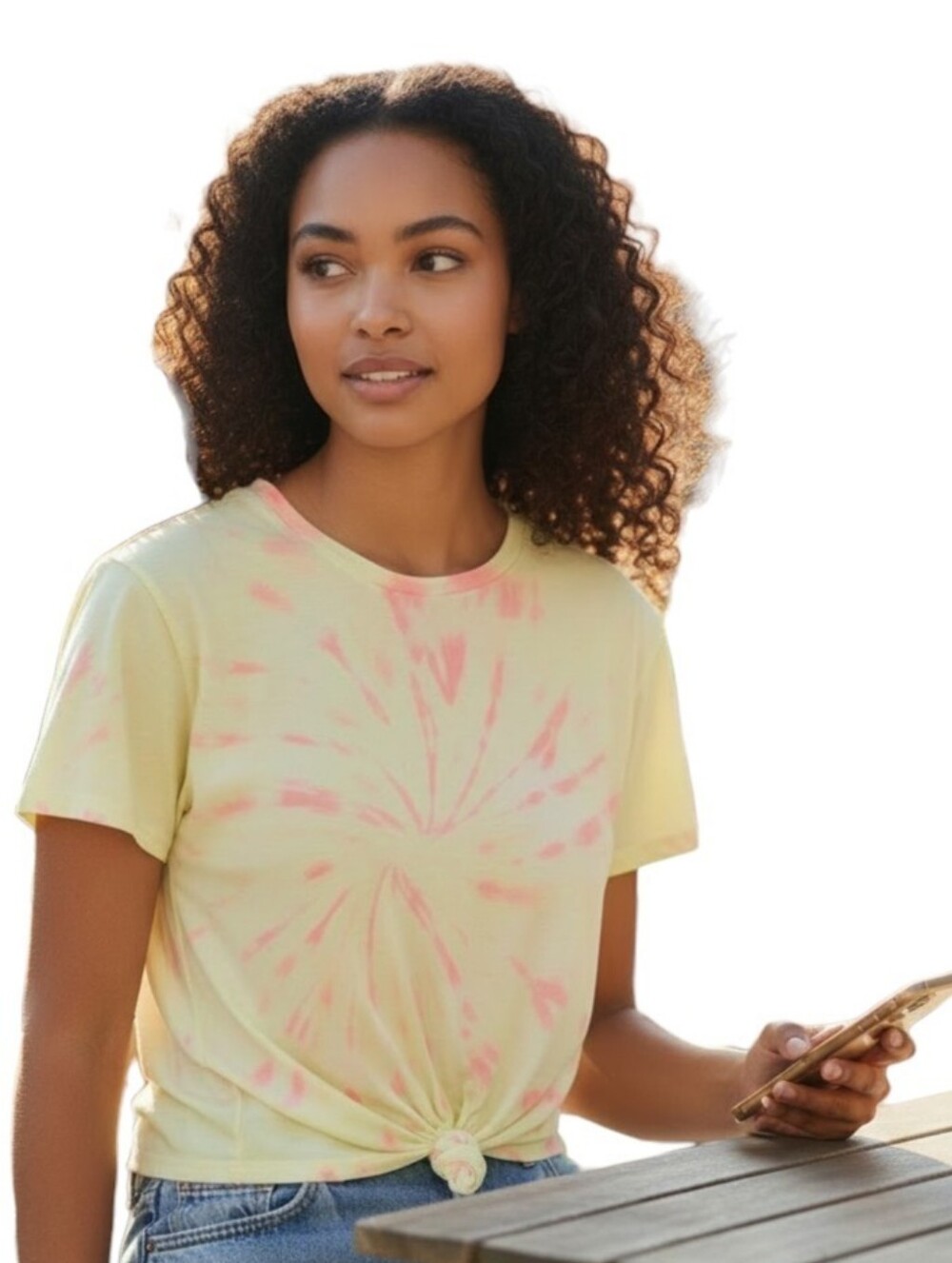 Generation Love Crop Top Front Tie Tie-dye Neon Yellow Orange T-shirt Women's XS